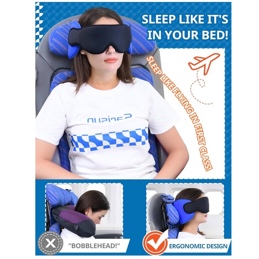 TWO (2) Ergonomic Black Head Support Sleep Masks UNISEX
